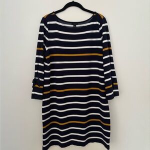 Ann Taylor Factory Navy, White, and Gold Striped Dress